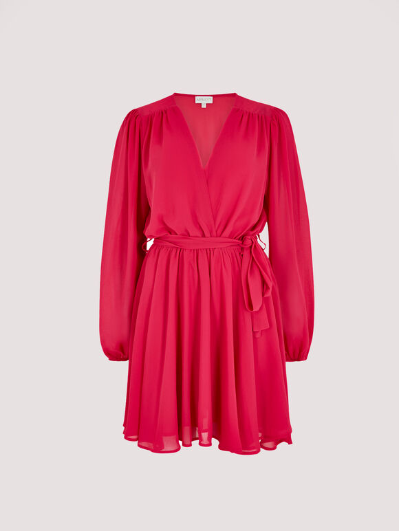 Chiffon Wrap Mini Dress, Fuchsia, large