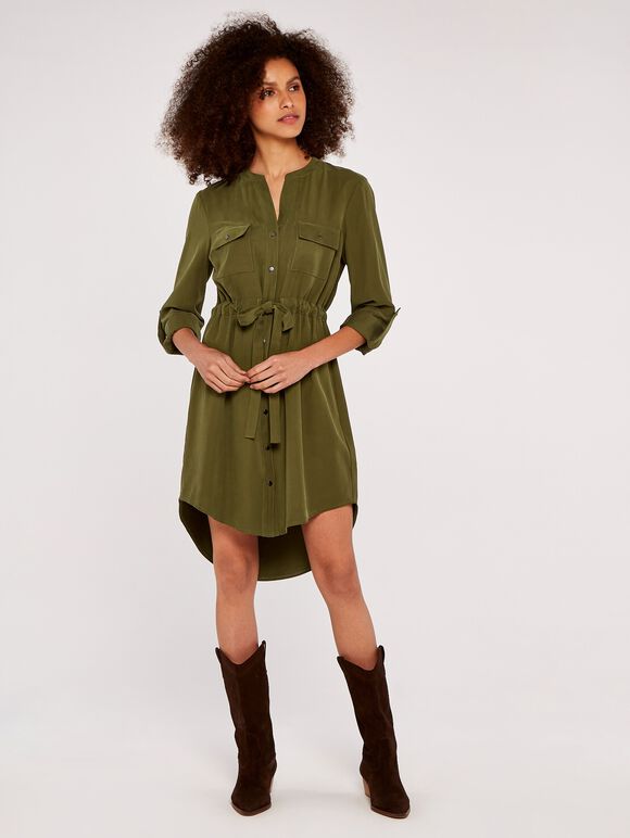 Tie Front Shirt Dress, Green, large