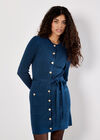 Ribbed Knit Button-Down Mini Dress, Teal, large