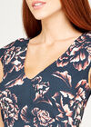 Cabbage Rose V Neck Ruched Dress, Navy, large