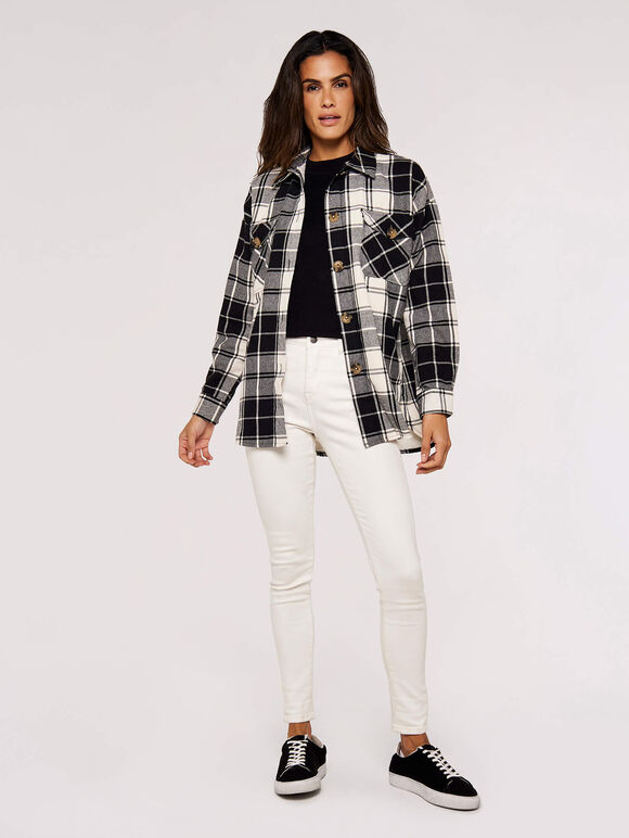 Checked Flannel Shacket, Black, large