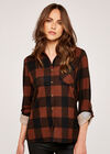 Gingham Fleece Lined Shirt, Rust, large
