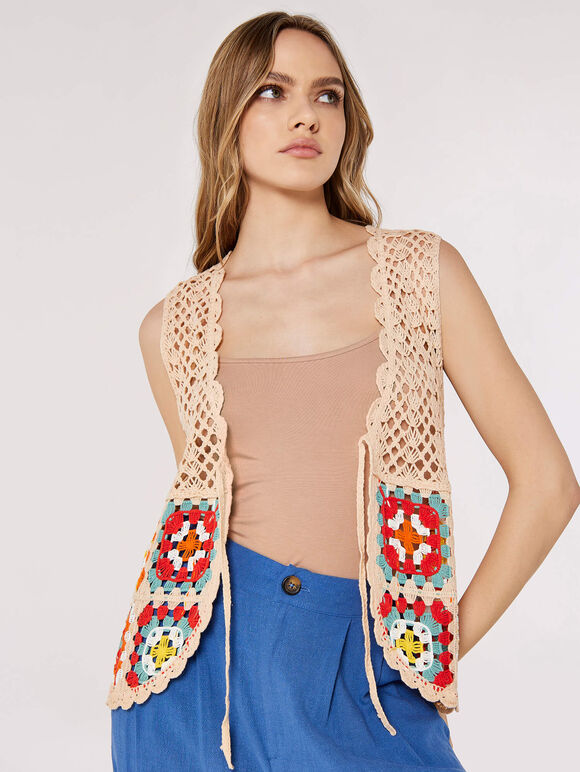 Granny Squares Crochet Waistcoat, Stone, large