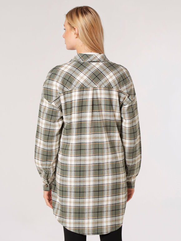 Oversized Plaid Shirt, Khaki, large