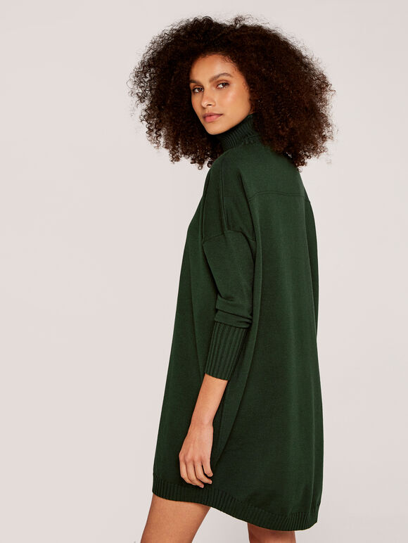 Roll Neck Knit Jumper Dress, Green, large