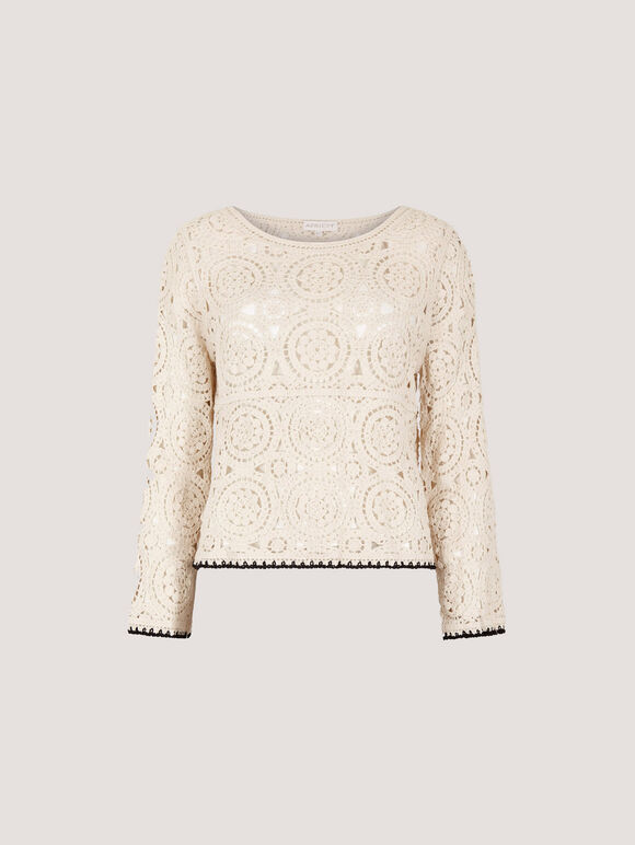 Crochet Circles Blanket Stitch Top, Stone, large