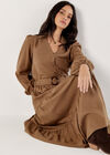 Belted Tiered Maxi Skirt, Brown, large