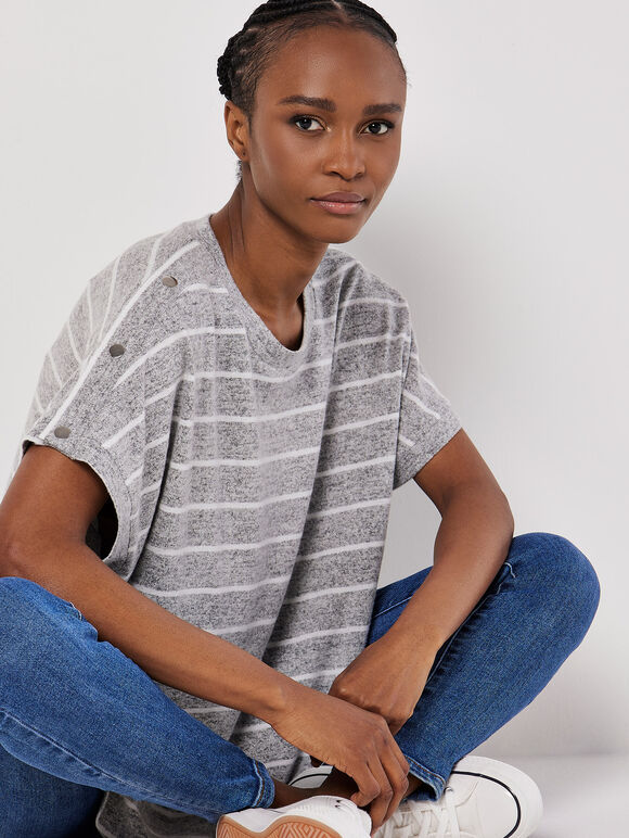 Soft Touch Stripe Top, Grey, large