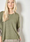 Waffle Knit Tunic Top, Khaki, large
