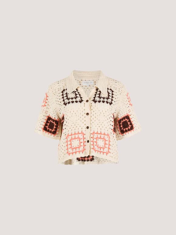 Crochet Squares Top, Coral, large