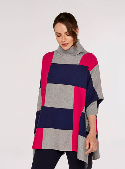 Colourblock Roll Neck Poncho