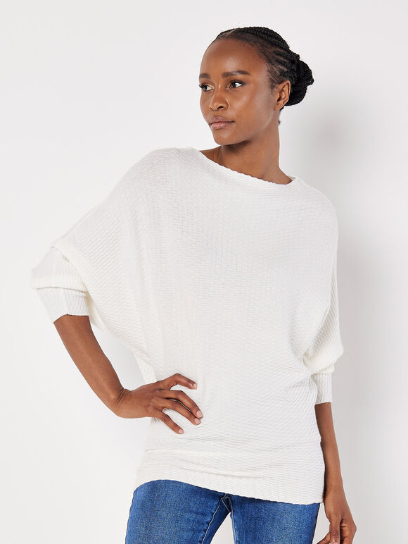 Textured Knit Lightweight Jumper, White, large