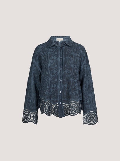 Textured Cotton Floral Crochet Blouse
