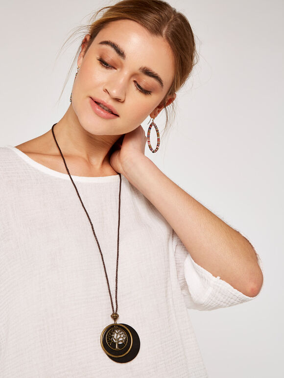 Waffle Batwing Necklace Top, Cream, large