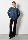 Textured Cotton Floral Crochet Blouse, Navy, large