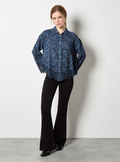 Textured Cotton Floral Crochet Blouse