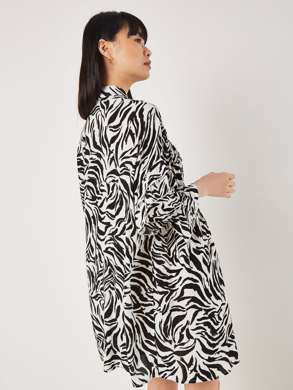 Zebra Oversized Tiered Mini Dress, Black, large