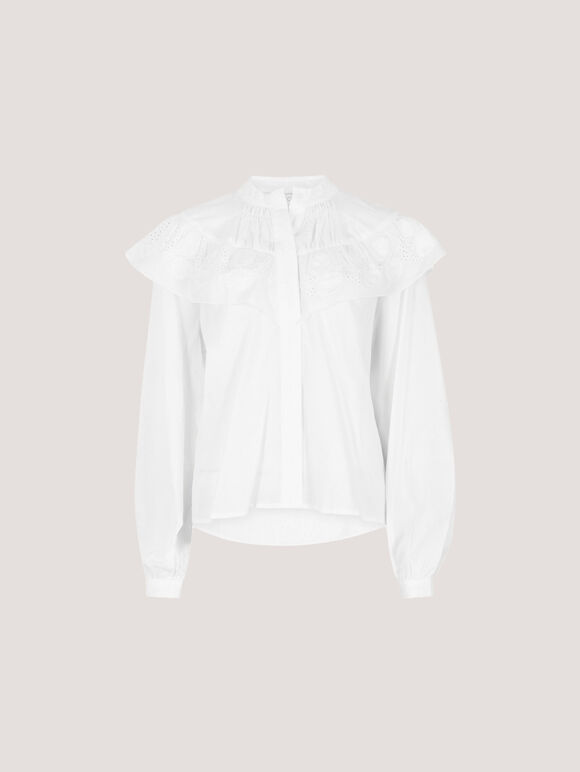 Embroidered Ruffle Shirt, White, large