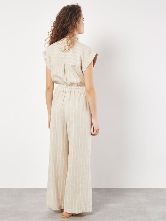 Stripe Woven Palazzo Jumpsuit, Stone, large