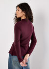 Button-Down Pleat Knit Top, Burgundy, large