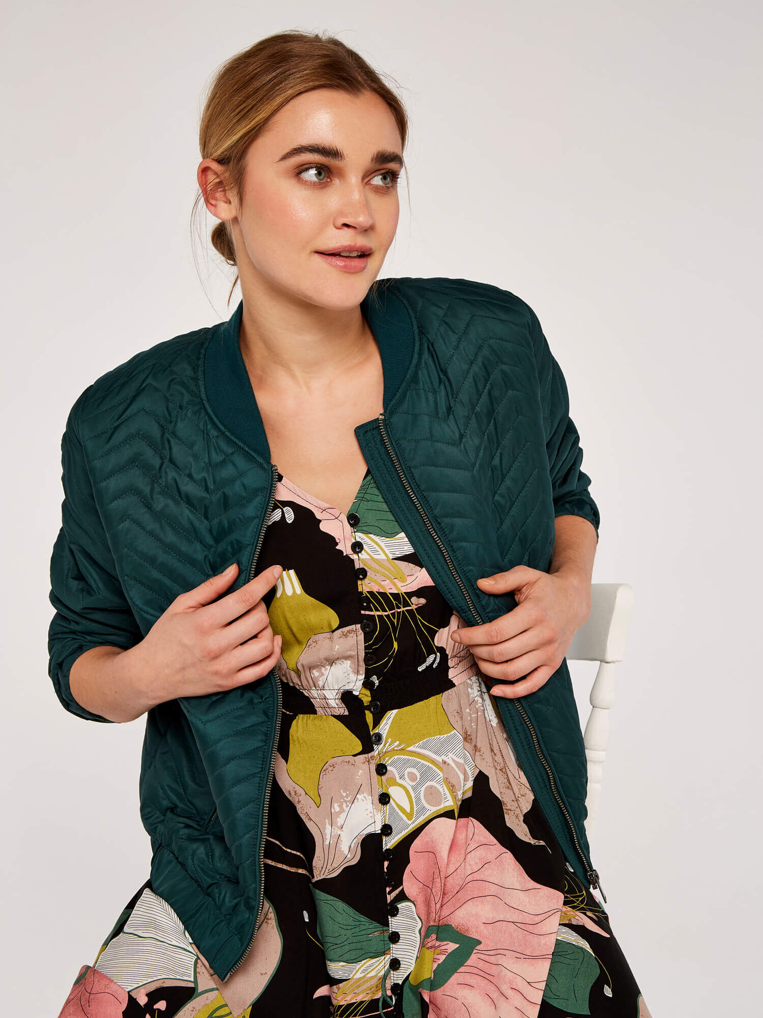 Quilted green bomber jacket store