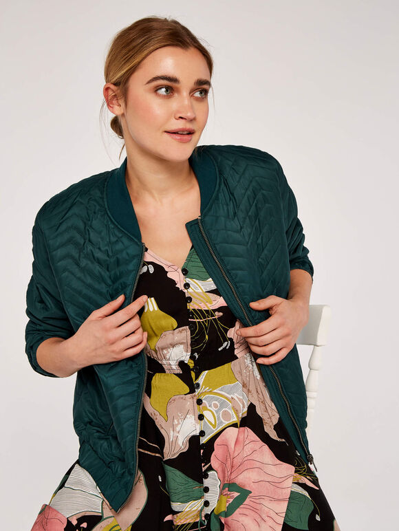 Quilted Bomber Jacket, Green, large