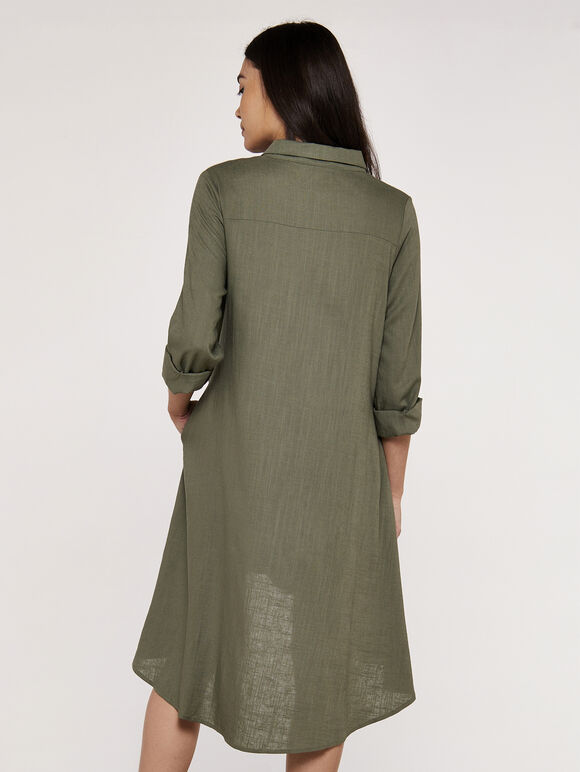 High Low Shirt Dress, Khaki, large
