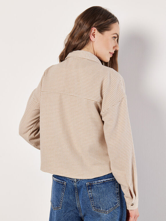 Dogtooth Cropped Shirt, Stone, large