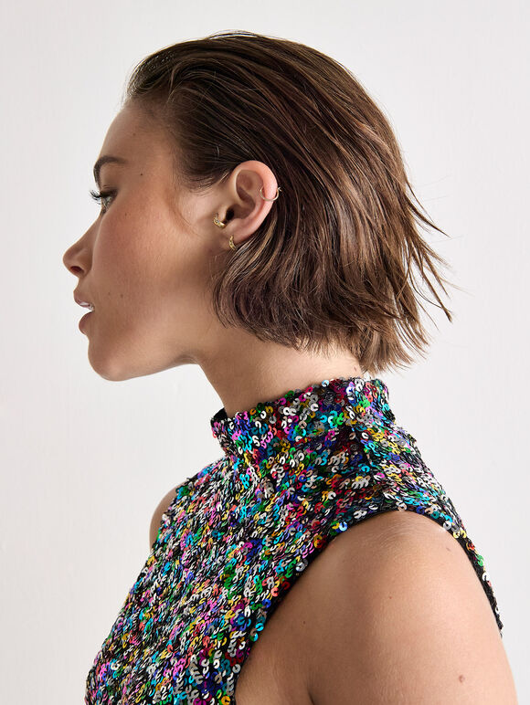 Rainbow Sequin Top, Black, large