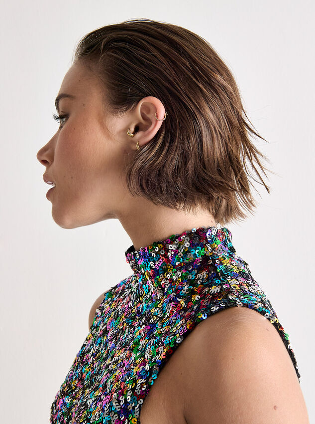 Rainbow Sequin Top, Black, large