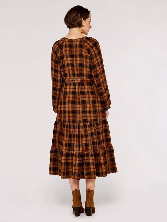 Textured Check Midi Dress, Mustard, large
