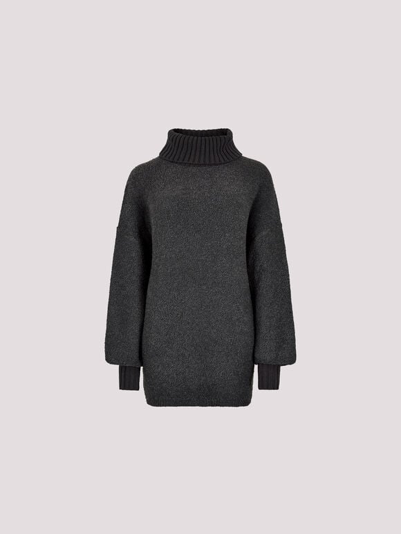 Oversized Boucle Tunic Jumper, Grey, large