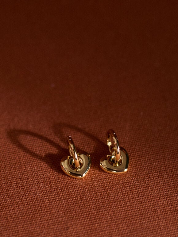 Gold Tone Heart Cuff Earrings, Gold, large