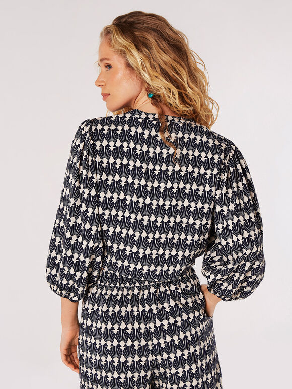 Geo Shell Cropped Top, Navy, large