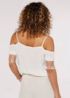 Embroidered Cut-Out Shoulder Top, White, large