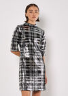 Sequin Check Bodycon Mini Dress, Black, large