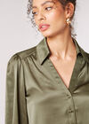 Balloon Sleeve Satin Shirt, Khaki, large