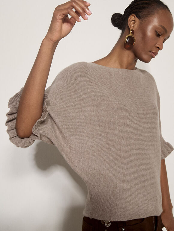 Soft Knit Batwing Top, Stone, large