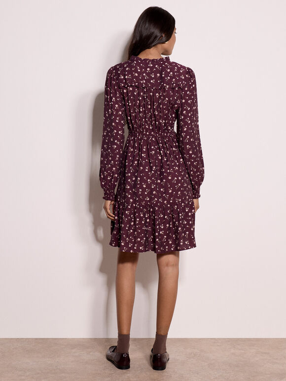 Ditsy Floral Mini Skater Dress, Burgundy, large