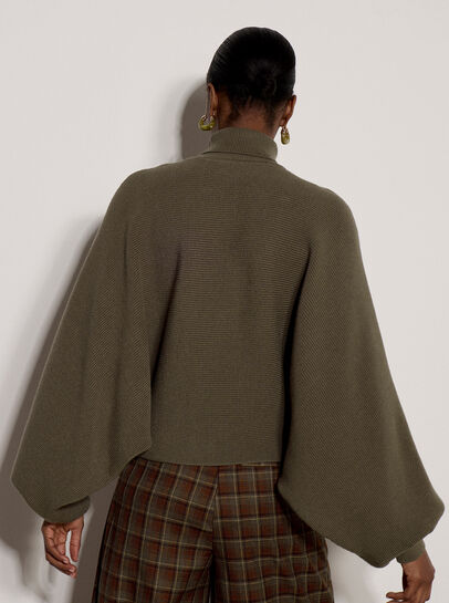 Ribbed Knit Batwing Cape Jumper