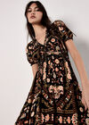 Scarf Print Smocked Maxi Dress, Black, large