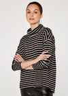 Cowl Neck Stripe Top, Black, large