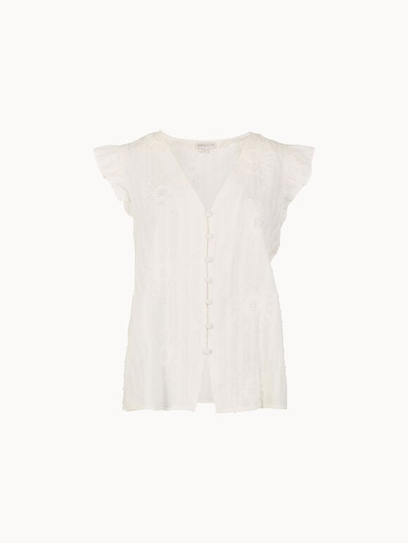 Daisy Embroidered Blouse, Cream, large