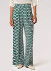 Geometric Satin Palazzo Trousers, Green, large