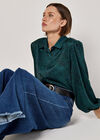 Animal Print Self Stripe Satin Shirt, Green, large