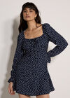 Polka Dot Milkmaid Mini Dress, Navy, large