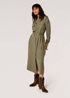 Utility Shirt Midi Dress, Khaki, large