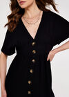 V-Neck Button Front Dress, Black, large