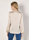 Textured Satin Ruffle Blouse, Cream, large