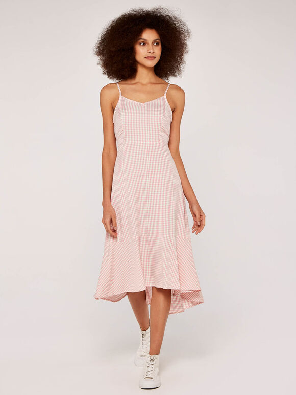 Gingham Flounce Dress, Pink, large
